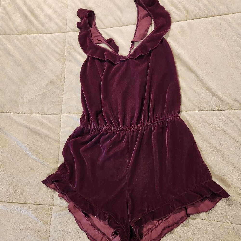 Victoria's Secret Velvet Romper PJ, Maroon (S)